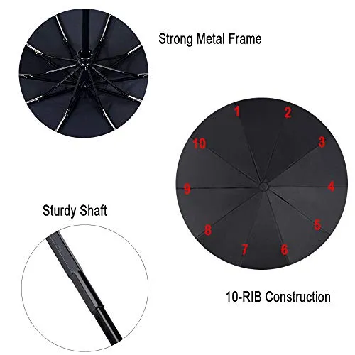2 Travel Umbrellas - Windproof Auto Open & Close - Black & Blue
