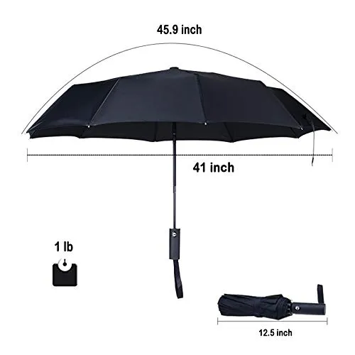 2 Travel Umbrellas - Windproof Auto Open & Close - Black & Blue
