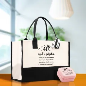 40th Aged To Perfection Cotton Canvas Tote Bag 60th Birthday Gift For Women 40th Birthday Celebration Party Gift