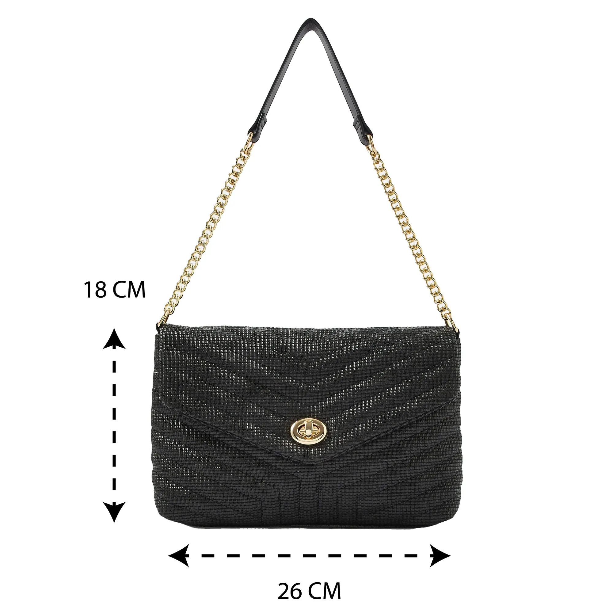 Accessorize London Women's Faux Leather Black Chevron lock Quilted shoulder bag