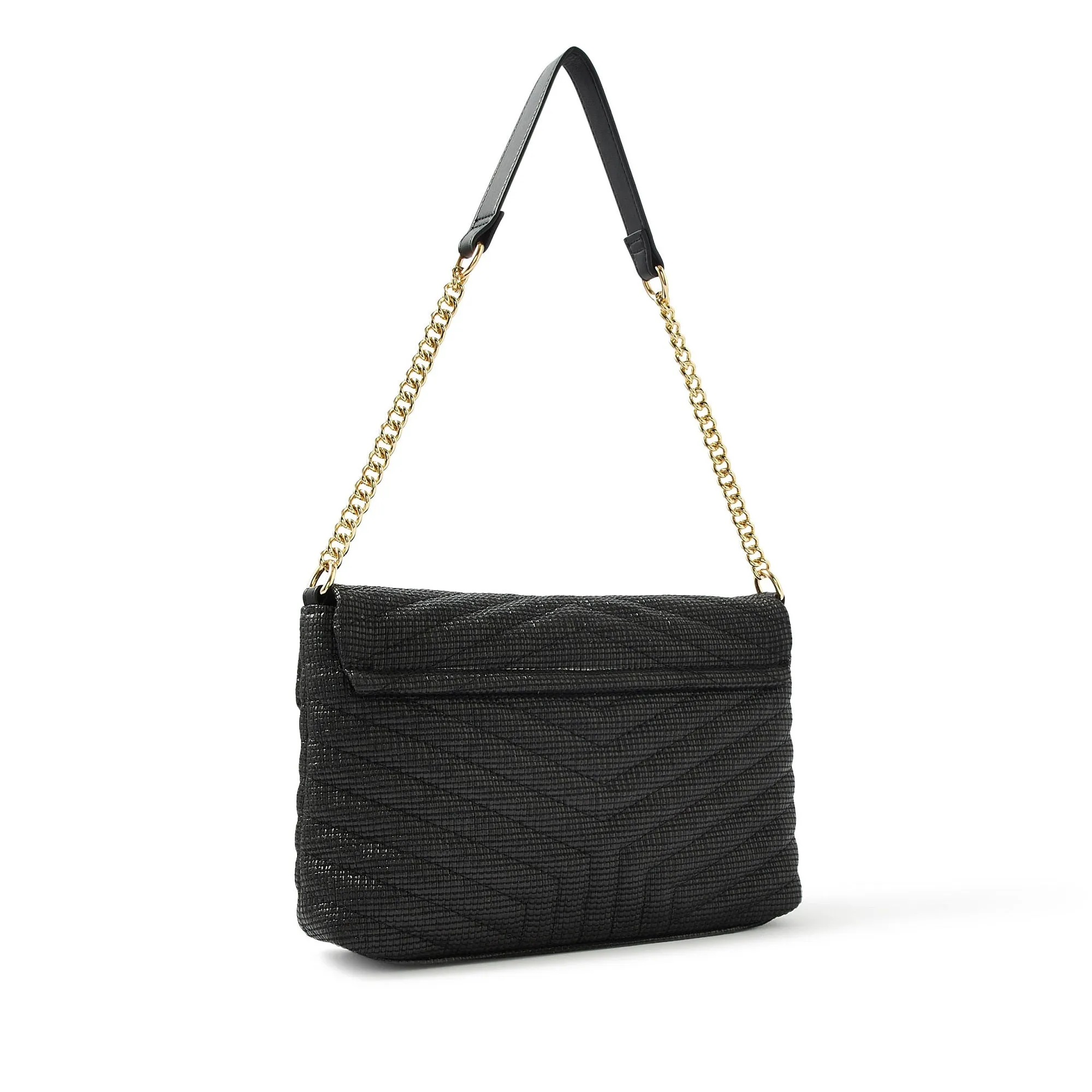 Accessorize London Women's Faux Leather Black Chevron lock Quilted shoulder bag