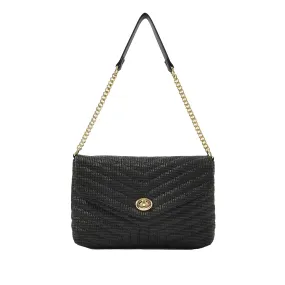 Accessorize London Women's Faux Leather Black Chevron lock Quilted shoulder bag