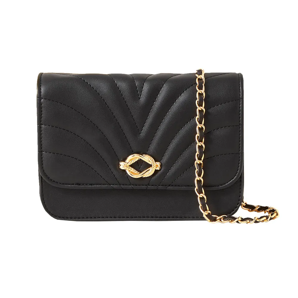 Accessorize London Women's Faux Leather black Quilted Sling Bag