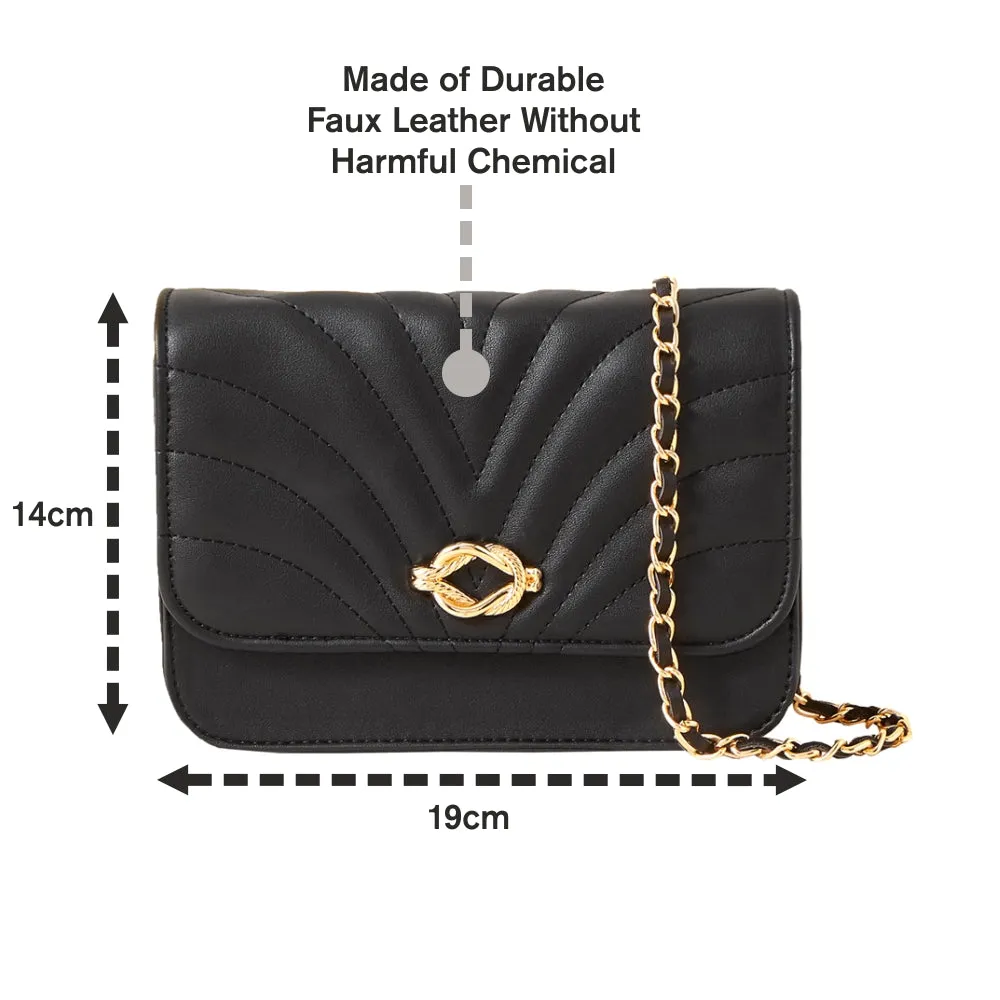 Accessorize London Women's Faux Leather black Quilted Sling Bag