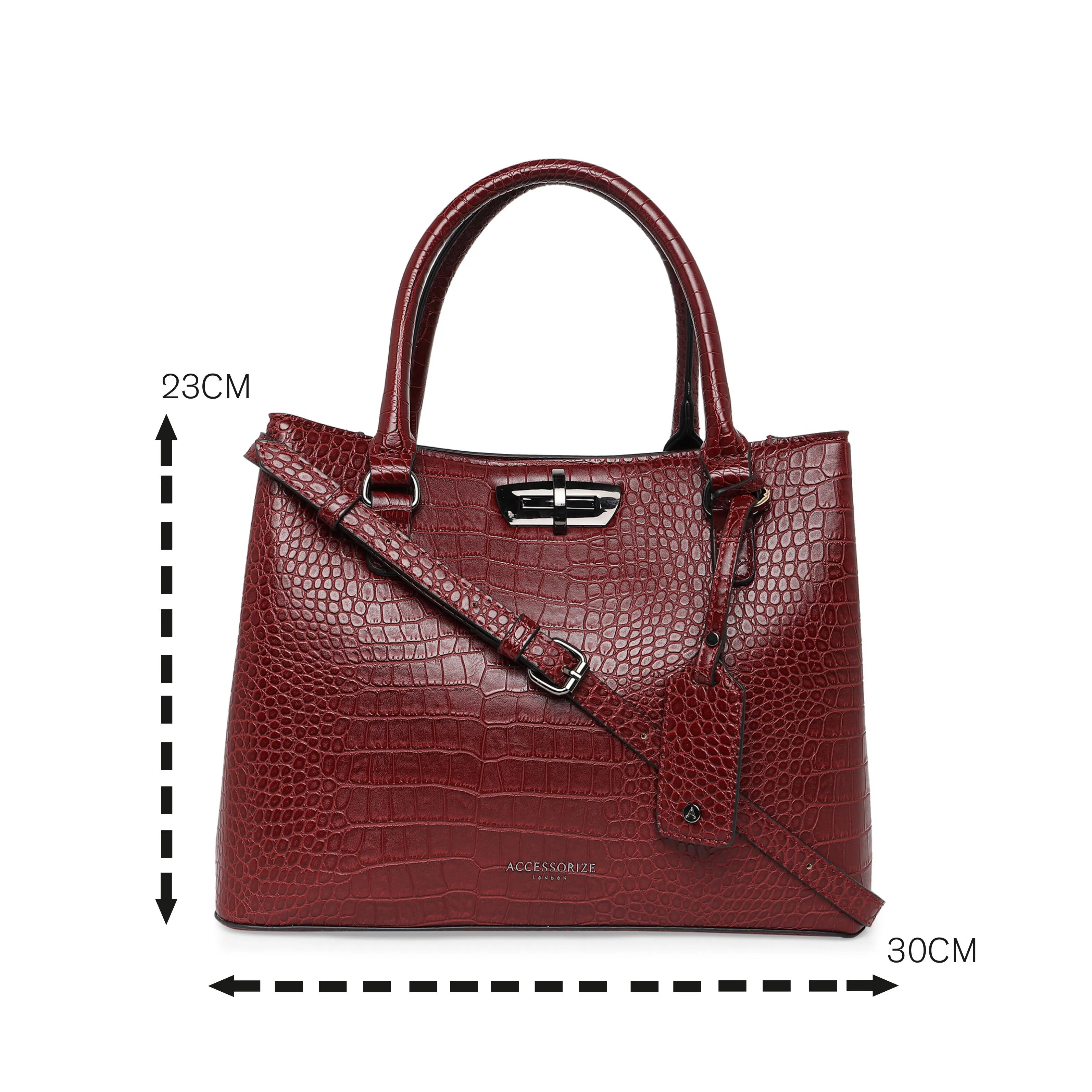 Accessorize London Women's Faux Leather Maroon Carolina Handheld Satchel Bag