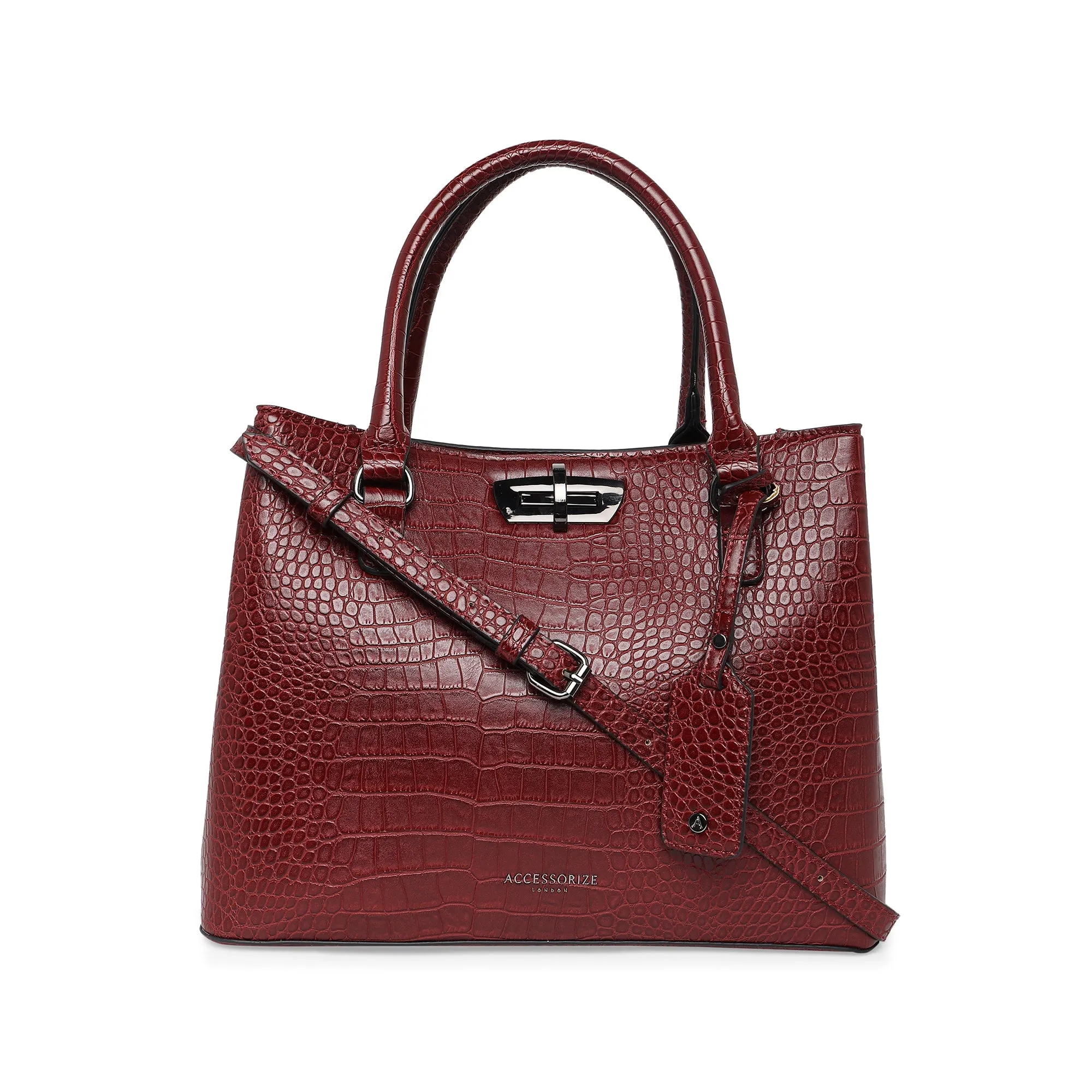Accessorize London Women's Faux Leather Maroon Carolina Handheld Satchel Bag