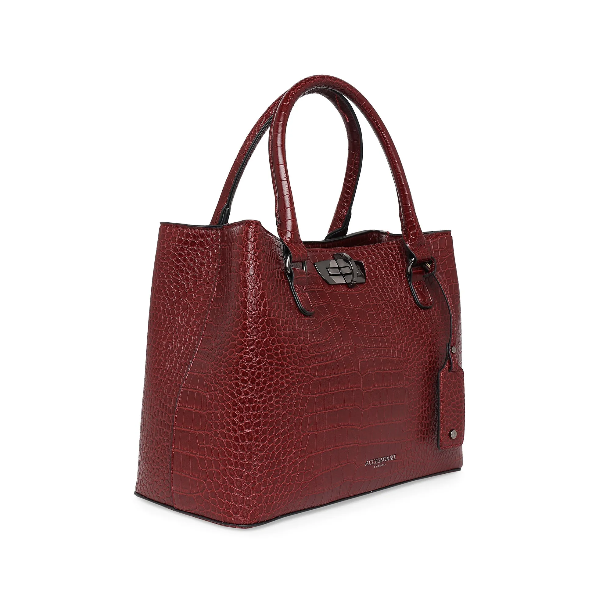 Accessorize London Women's Faux Leather Maroon Carolina Handheld Satchel Bag
