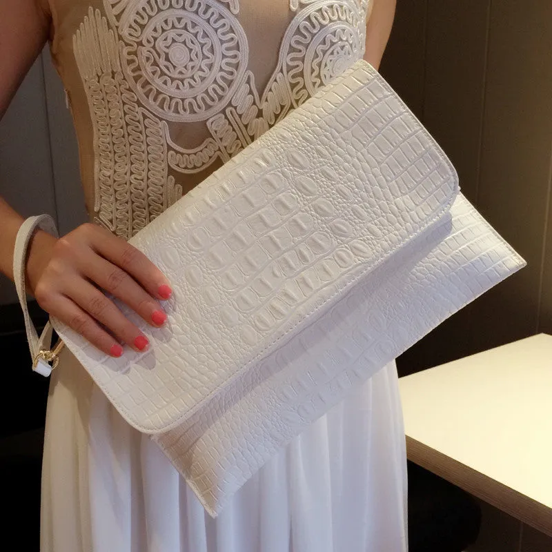 Alligator Skin Pattern Genuine Leather Women's Clutch