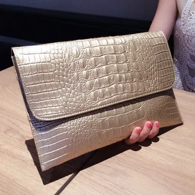 Alligator Skin Pattern Genuine Leather Women's Clutch