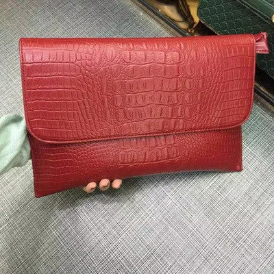 Alligator Skin Pattern Genuine Leather Women's Clutch