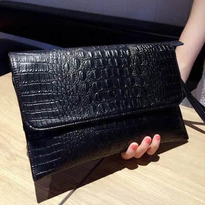 Alligator Skin Pattern Genuine Leather Women's Clutch