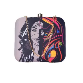 Artklim Color Blocked Girl Face Graphic Clutch