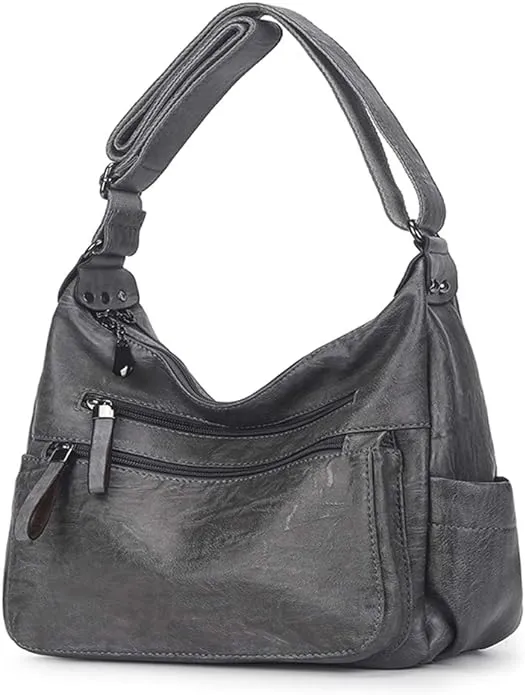 Artwell Fashion Crossbody Bag For Women Shoulder Bag Soft PU Leather Handbags Purses Multi Pocket Hobo Tote Bag (Gray)