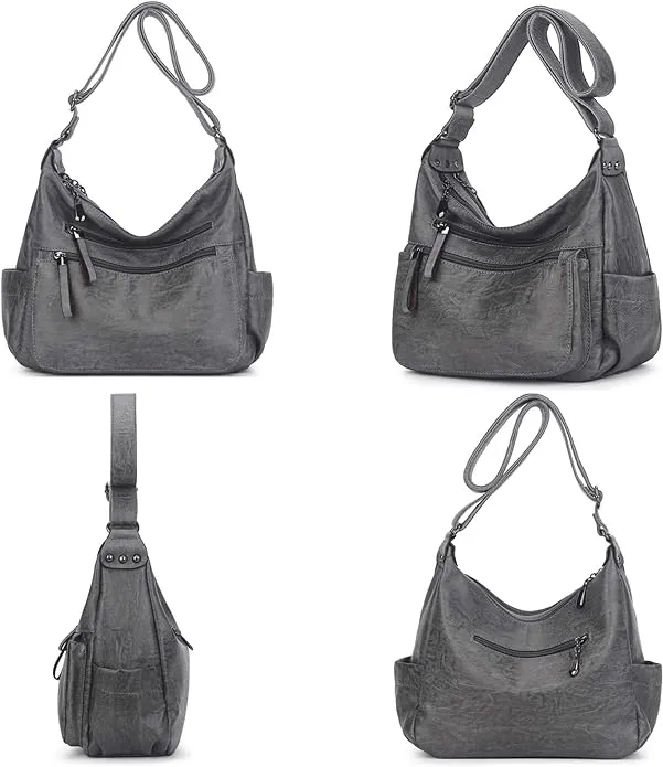 Artwell Fashion Crossbody Bag For Women Shoulder Bag Soft PU Leather Handbags Purses Multi Pocket Hobo Tote Bag (Gray)