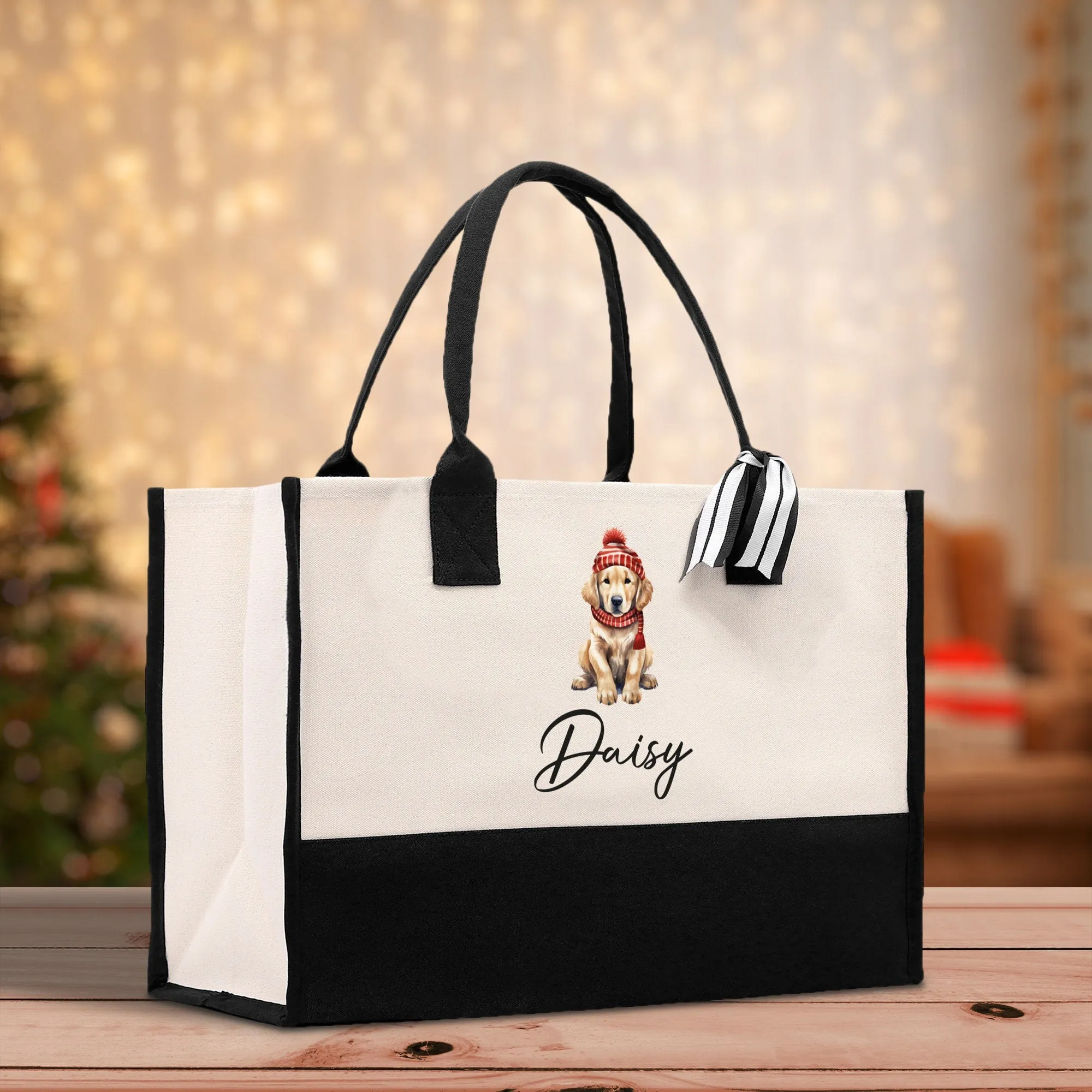 Baby Golden Retriever Custom Name Dog Cotton Canvas Tote Bag Custom Pet Lover Gift Pet Portrait Bag Personalized Pet Owner Gift Tote Bag