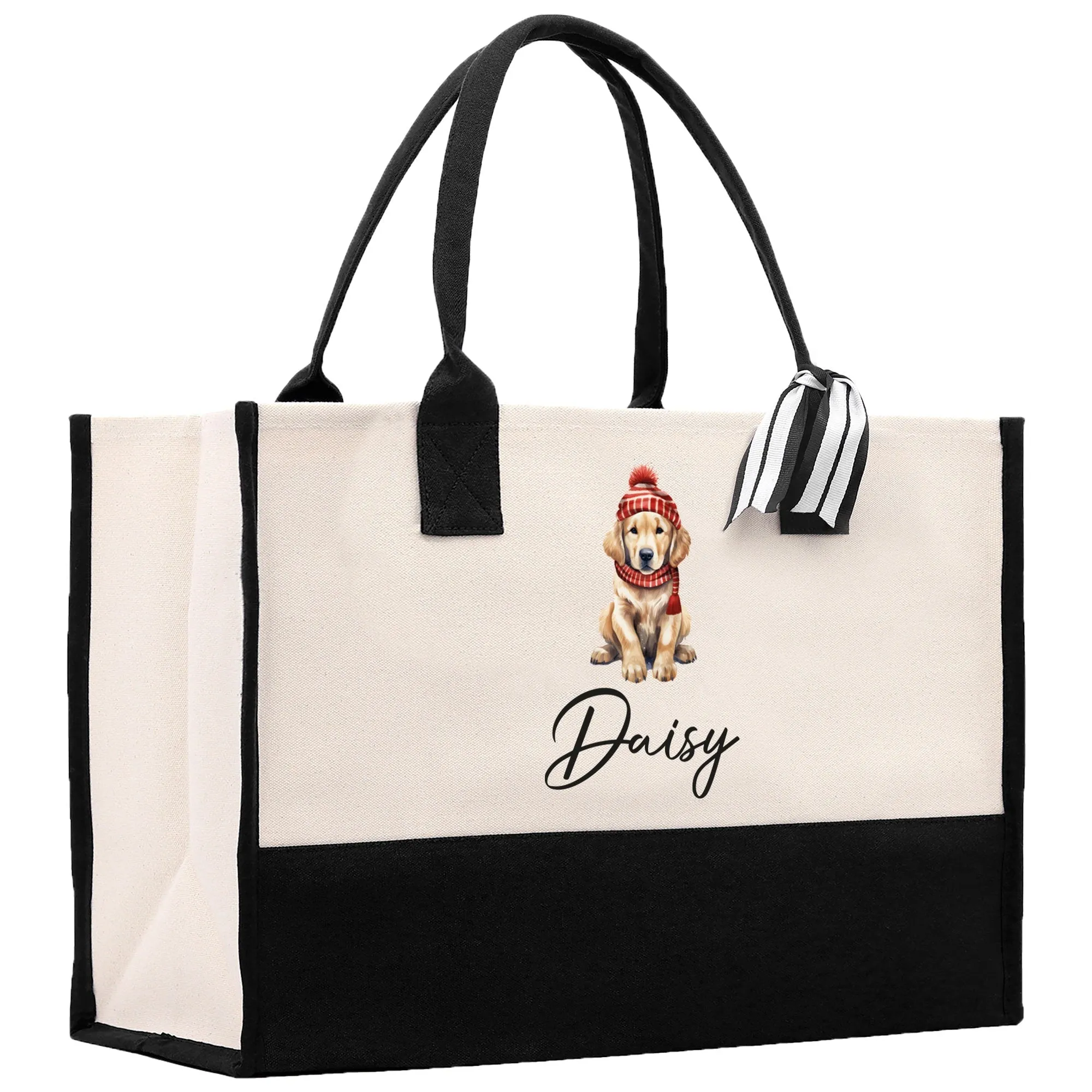 Baby Golden Retriever Custom Name Dog Cotton Canvas Tote Bag Custom Pet Lover Gift Pet Portrait Bag Personalized Pet Owner Gift Tote Bag