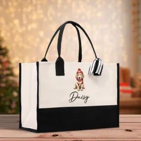 Baby Golden Retriever Custom Name Dog Cotton Canvas Tote Bag Custom Pet Lover Gift Pet Portrait Bag Personalized Pet Owner Gift Tote Bag