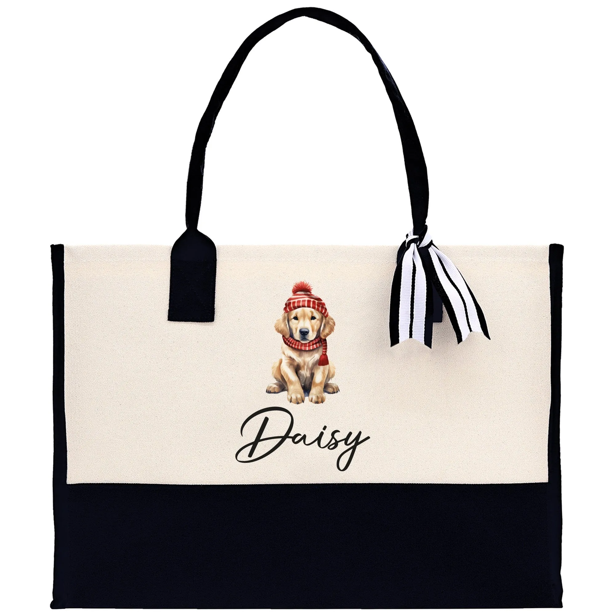 Baby Golden Retriever Custom Name Dog Cotton Canvas Tote Bag Custom Pet Lover Gift Pet Portrait Bag Personalized Pet Owner Gift Tote Bag