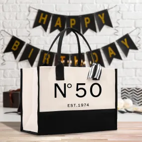 Birthday Celebration Personalized Gift Canvas Tote Bag with Est Date 40th 50th Birthday Gift Tote Bag for Her Custom Birthday Gift (BDT1024)