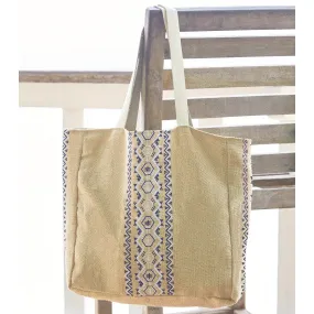 Blue Navy Aruba Jute Beach Bag
