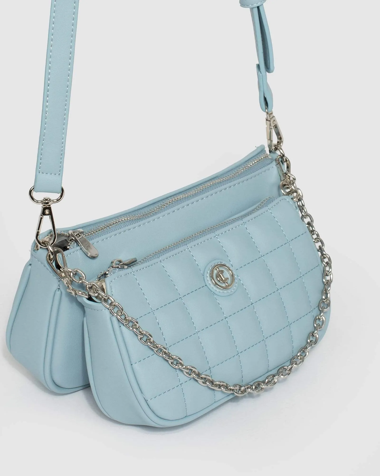 Blue Quilted Vivian Chain Crossbody Bag