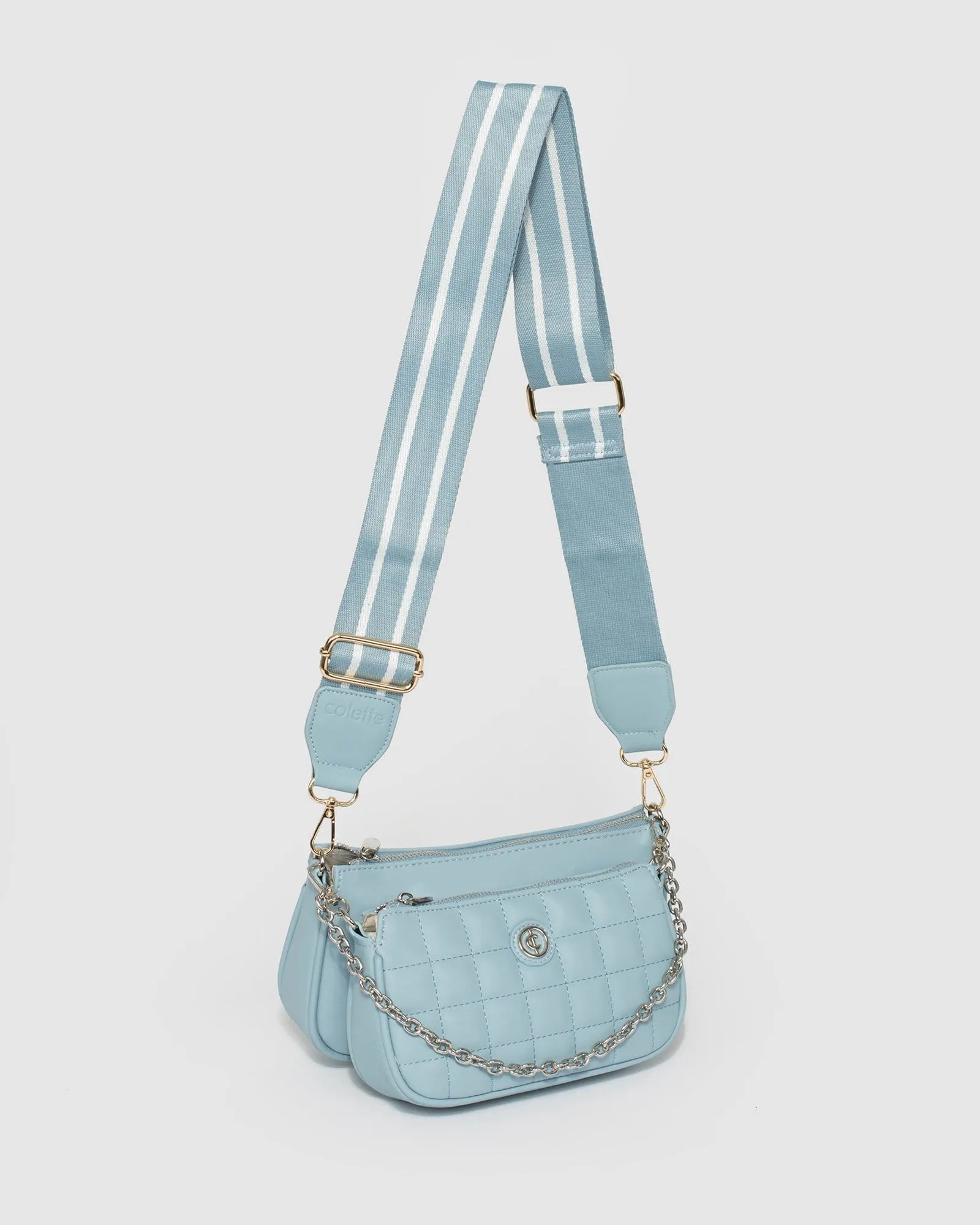 Blue Quilted Vivian Chain Crossbody Bag