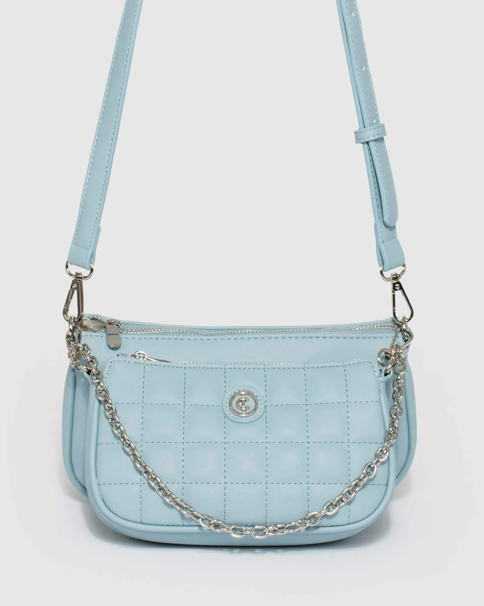 Blue Quilted Vivian Chain Crossbody Bag