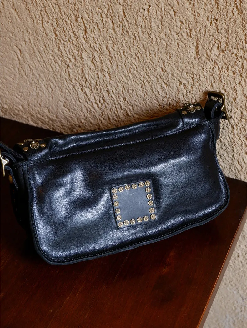 Boho Womens Rivet Leather Crossbody Satchel Soft Leather Shoulder Bag
