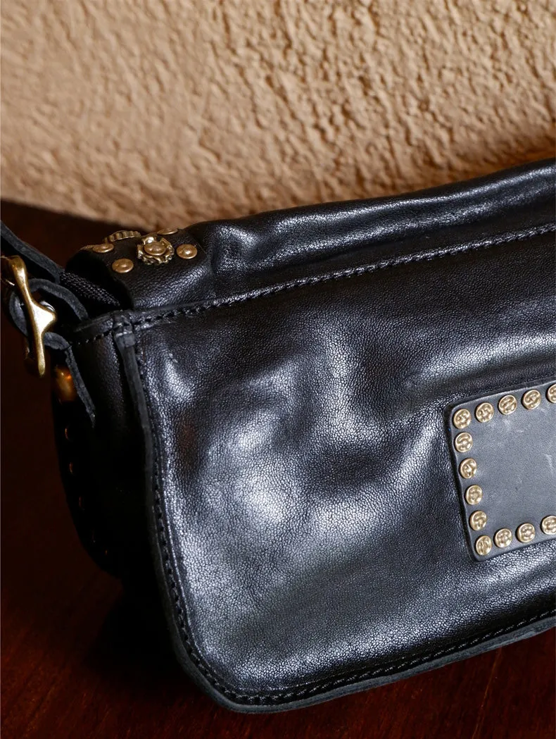 Boho Womens Rivet Leather Crossbody Satchel Soft Leather Shoulder Bag