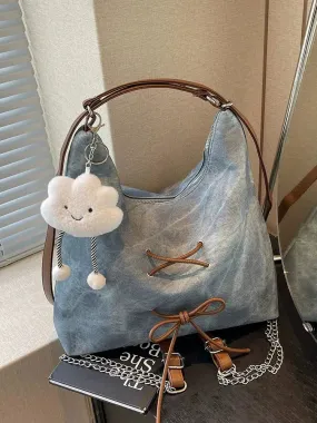 Bow Tie Denim Tote Bag