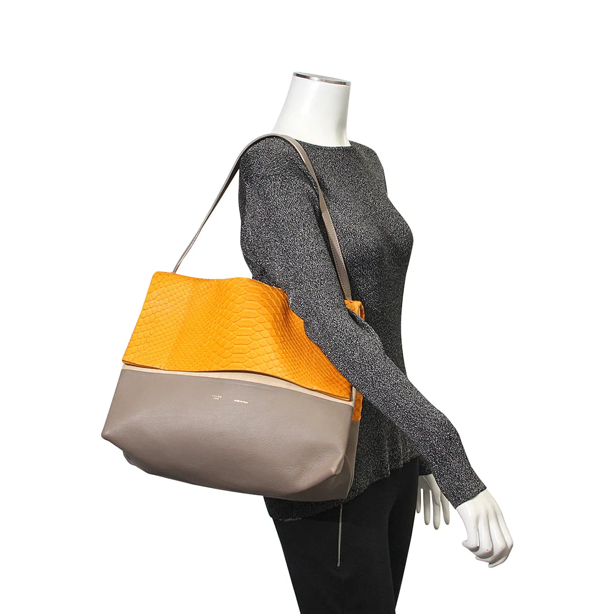 CELINE Python/Leather All Soft Shoulder Bag Grey