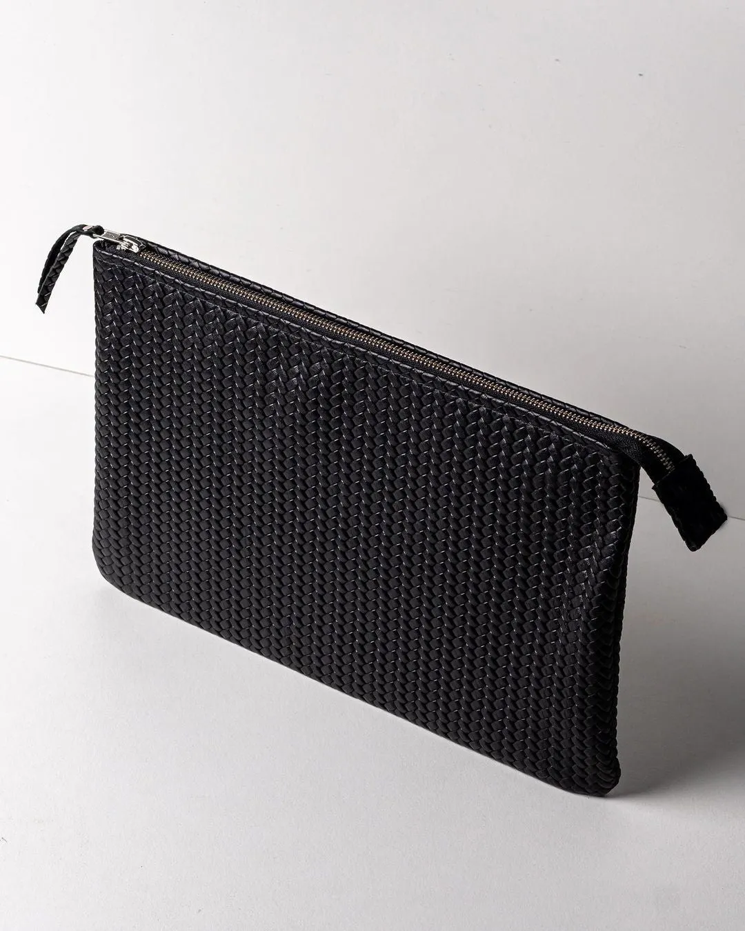 Coffer Mini Handwoven Leather Zipper Clutch-Black