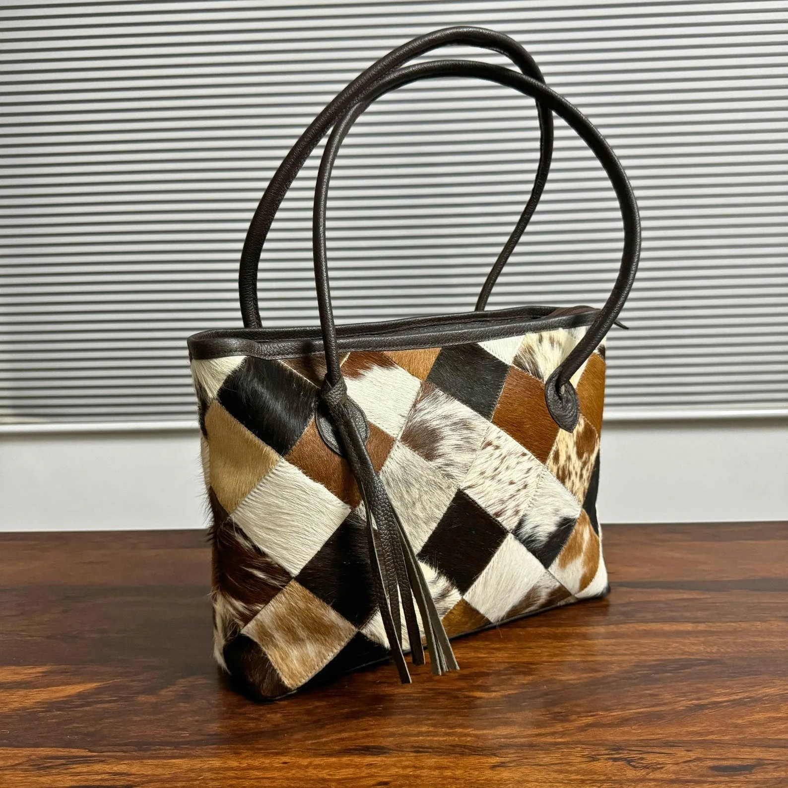 Cowhide Fur Tote Bag Patchwork Pattern