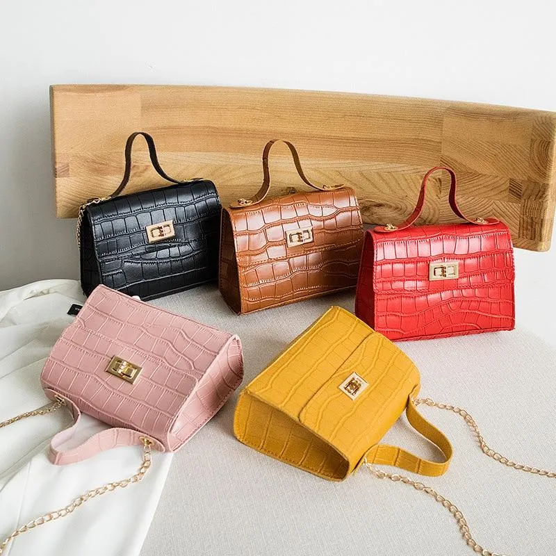 Crocodile Pattern small Handbag with chain lock