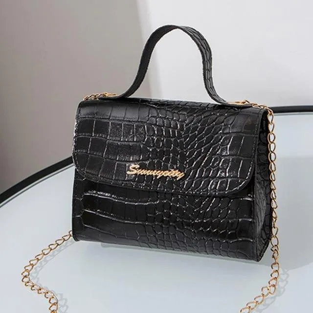 Crocodile Pattern small Handbag with chain lock