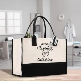 Custom Name Speech Therapy Cotton Canvas Tote Bag Personalized SLP Bag Pathologist Tote Bag Speech Therapist Gift Bag