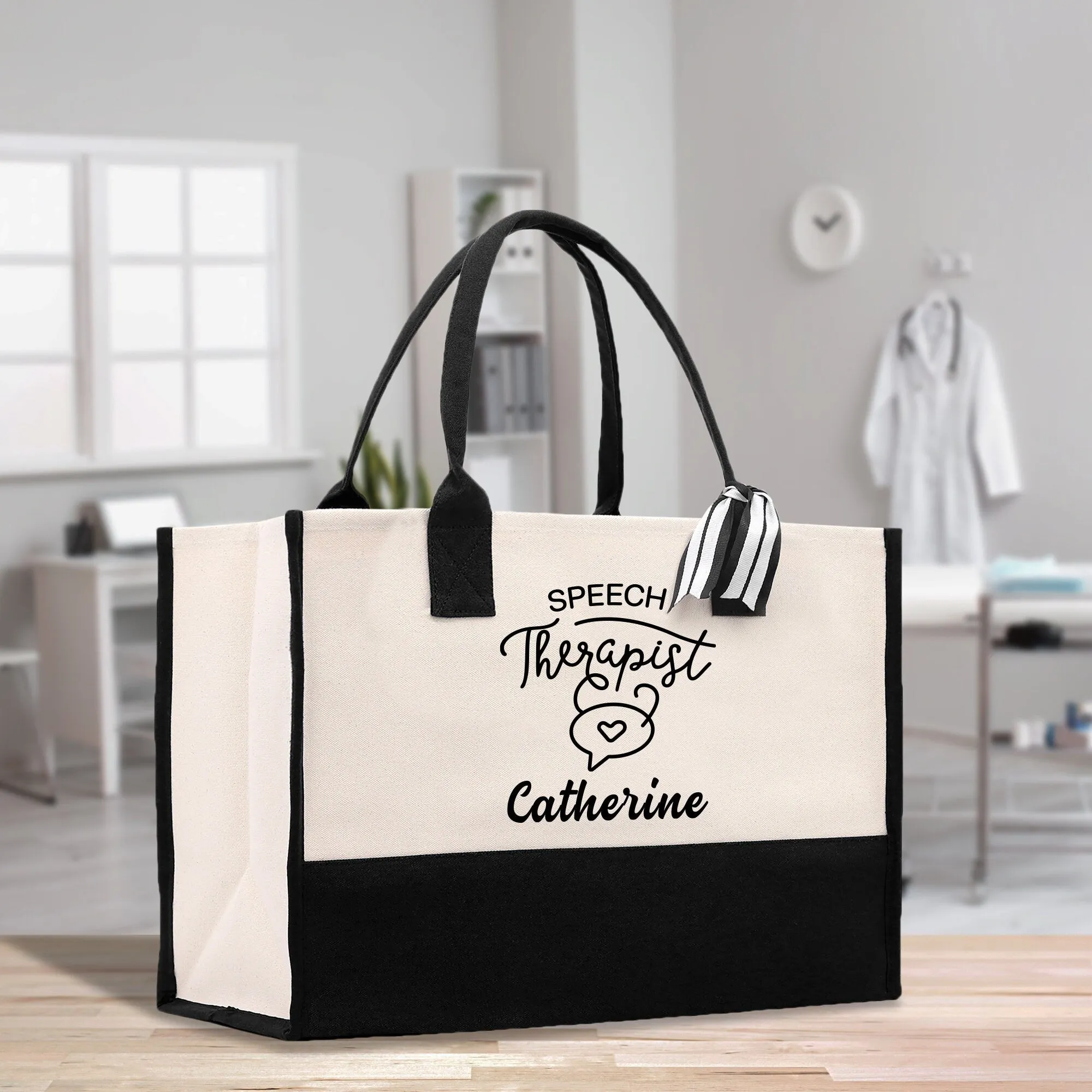 Custom Name Speech Therapy Cotton Canvas Tote Bag Personalized SLP Bag Pathologist Tote Bag Speech Therapist Gift Bag