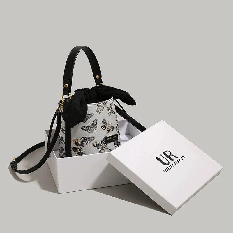 Cute Bunny Ears Bucket Bag - Butterfly Embroidery Tote