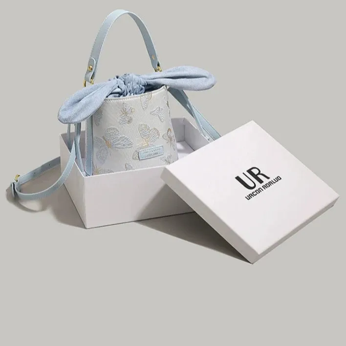 Cute Bunny Ears Bucket Bag - Butterfly Embroidery Tote