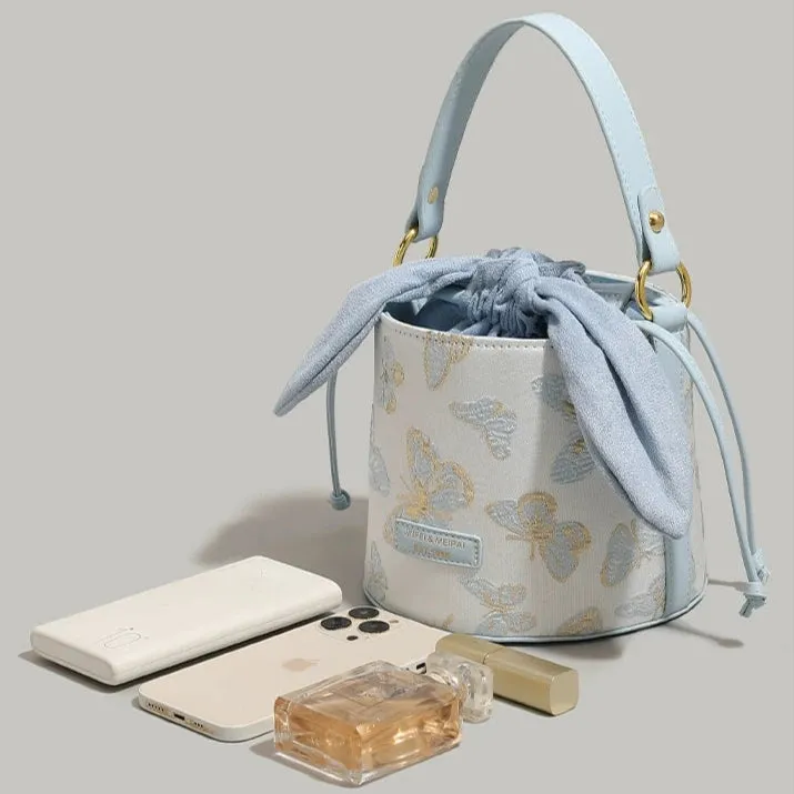 Cute Bunny Ears Bucket Bag - Butterfly Embroidery Tote