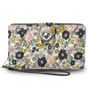 Delicate Floral Charcoal RFID Cash System Wallet