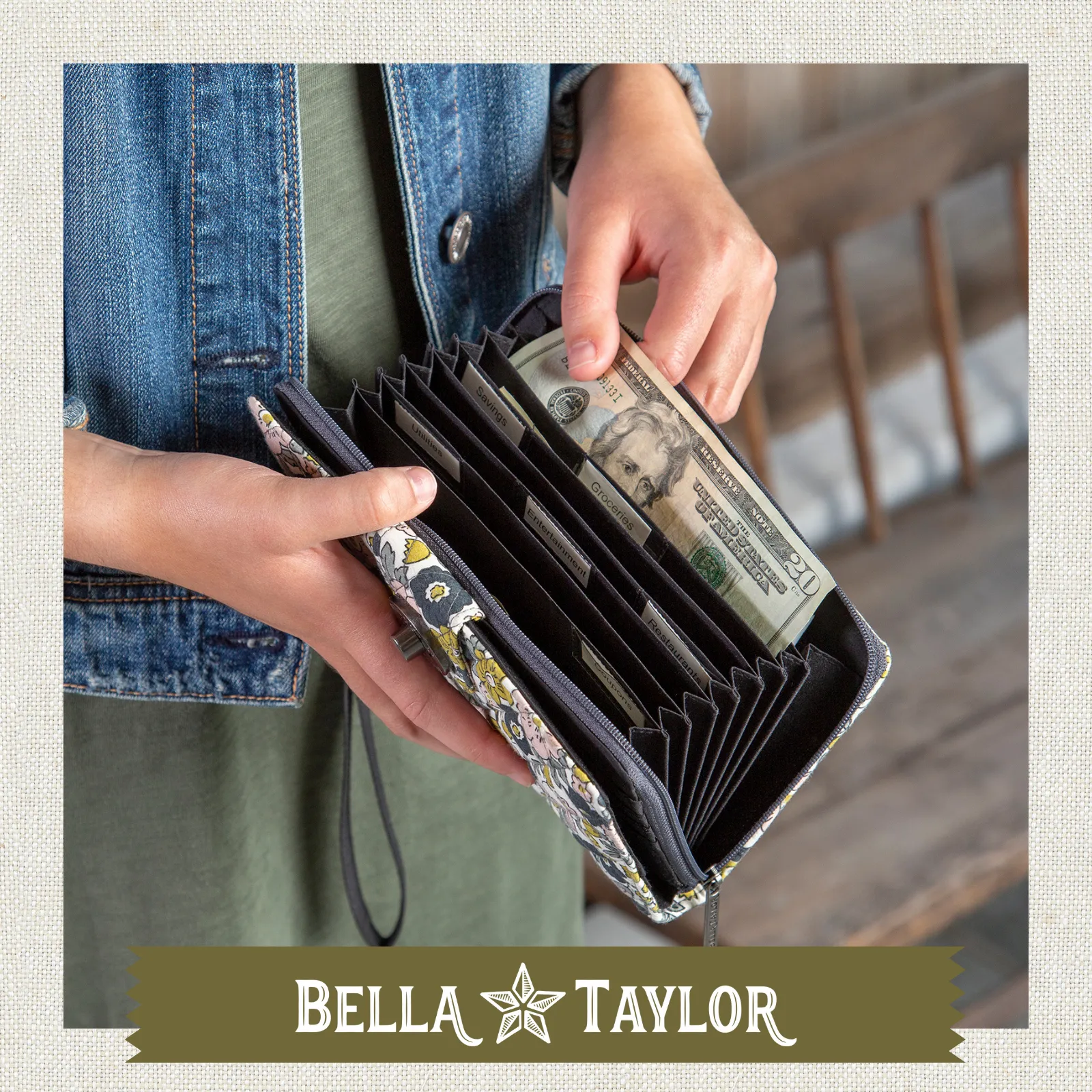Delicate Floral Charcoal RFID Cash System Wallet