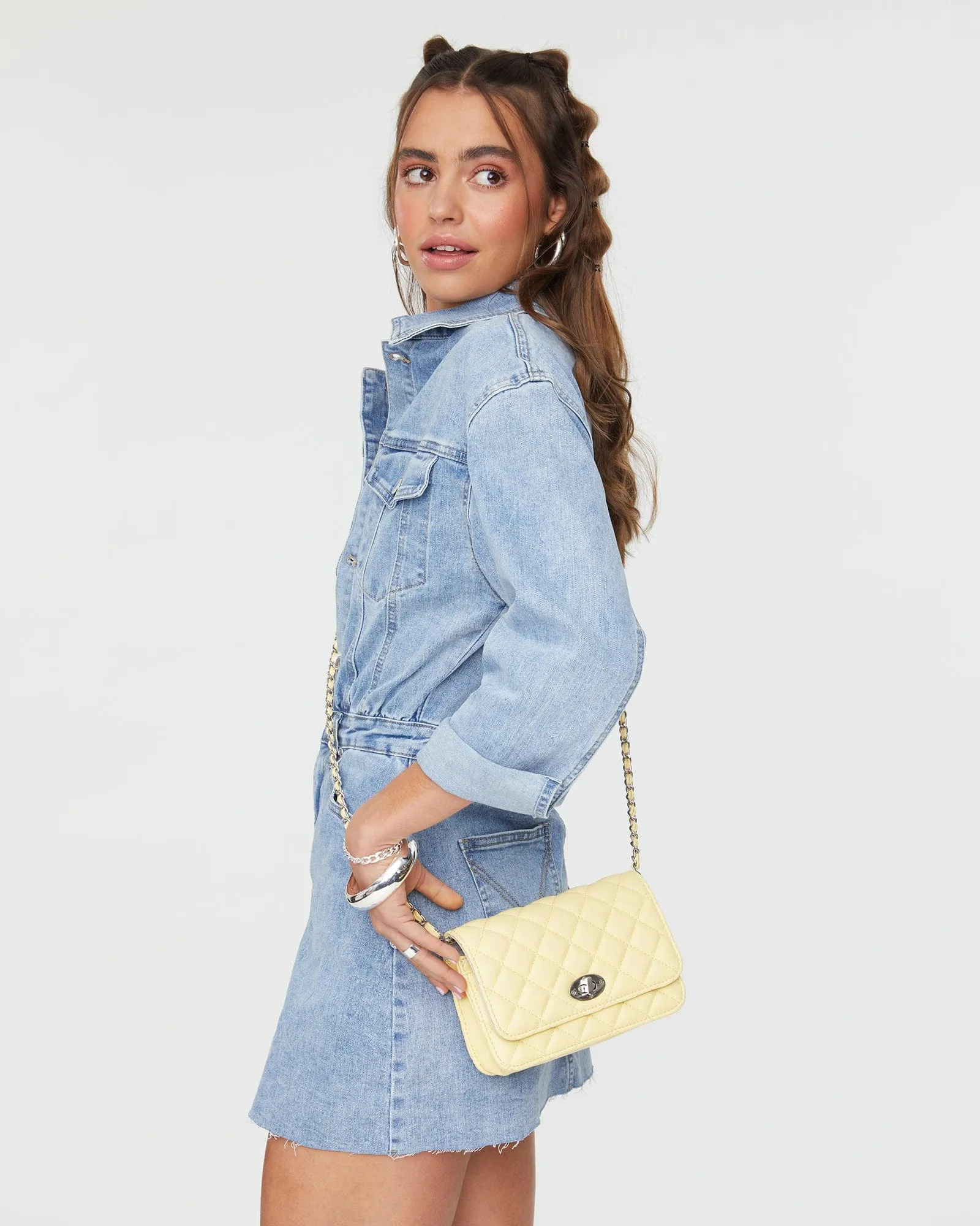 Eboni Quilted Yellow Crossbody Bag