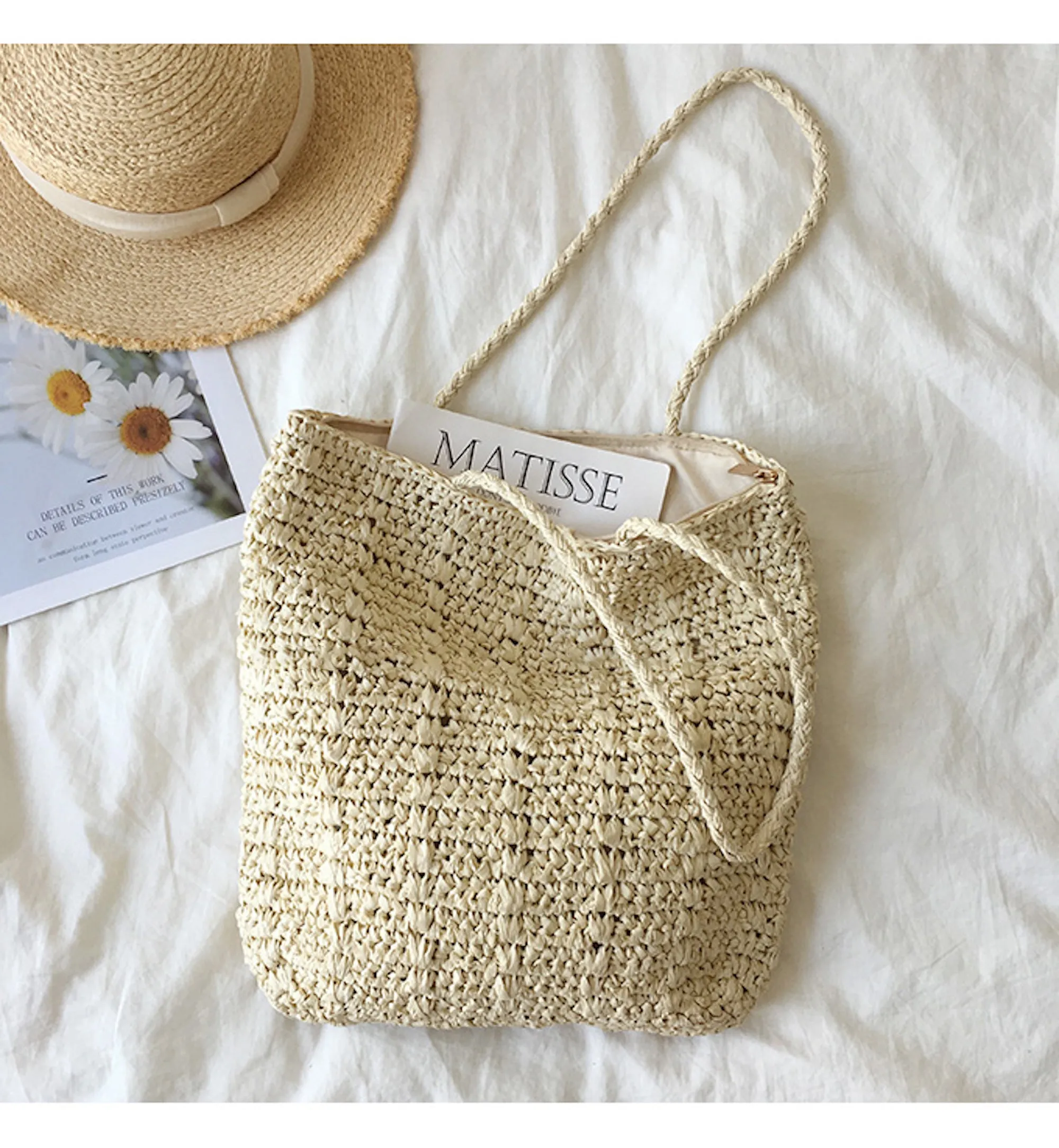 Elena Handbags Lightweight Straw Woven Square Tote Bag