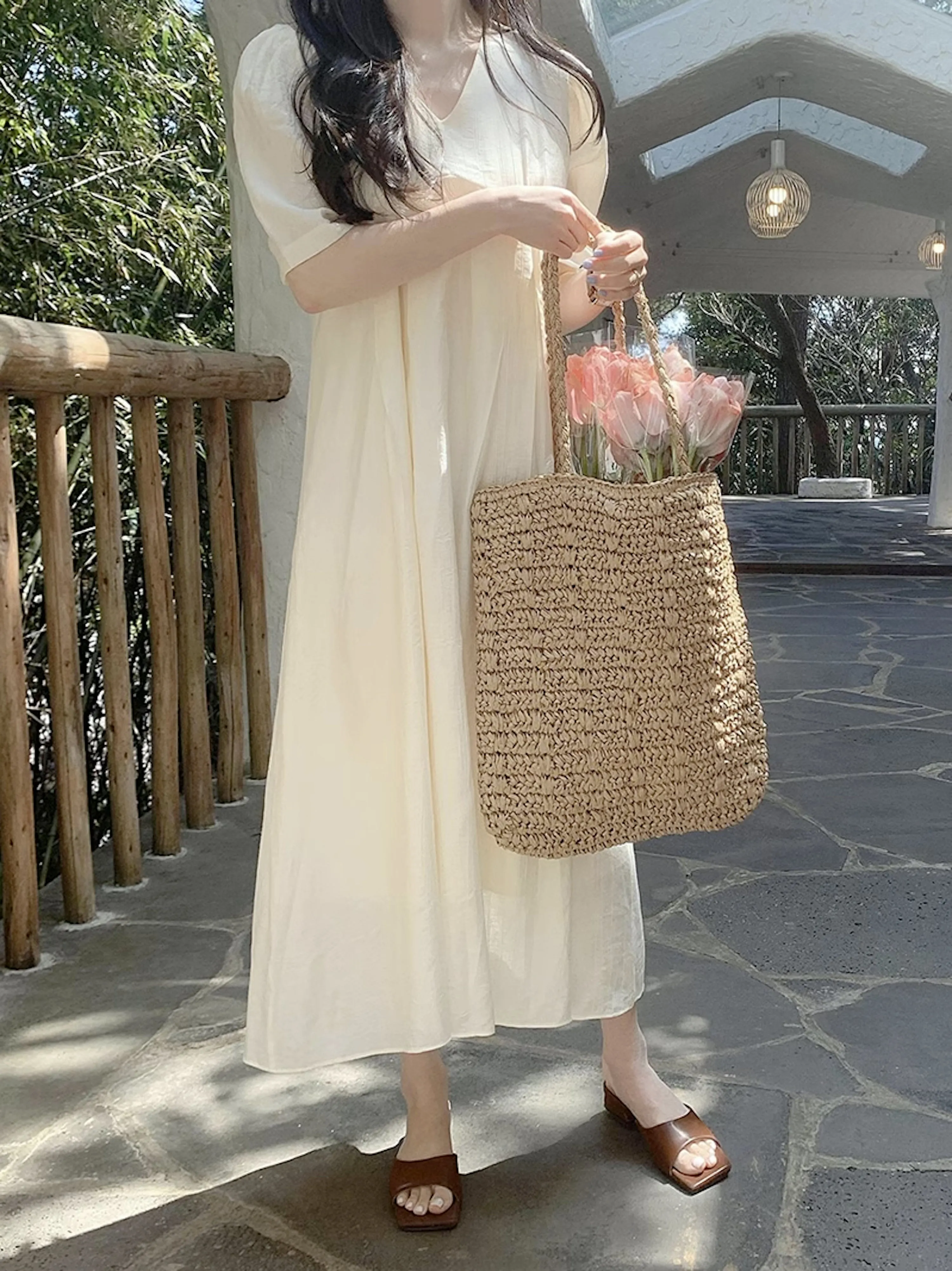 Elena Handbags Lightweight Straw Woven Square Tote Bag