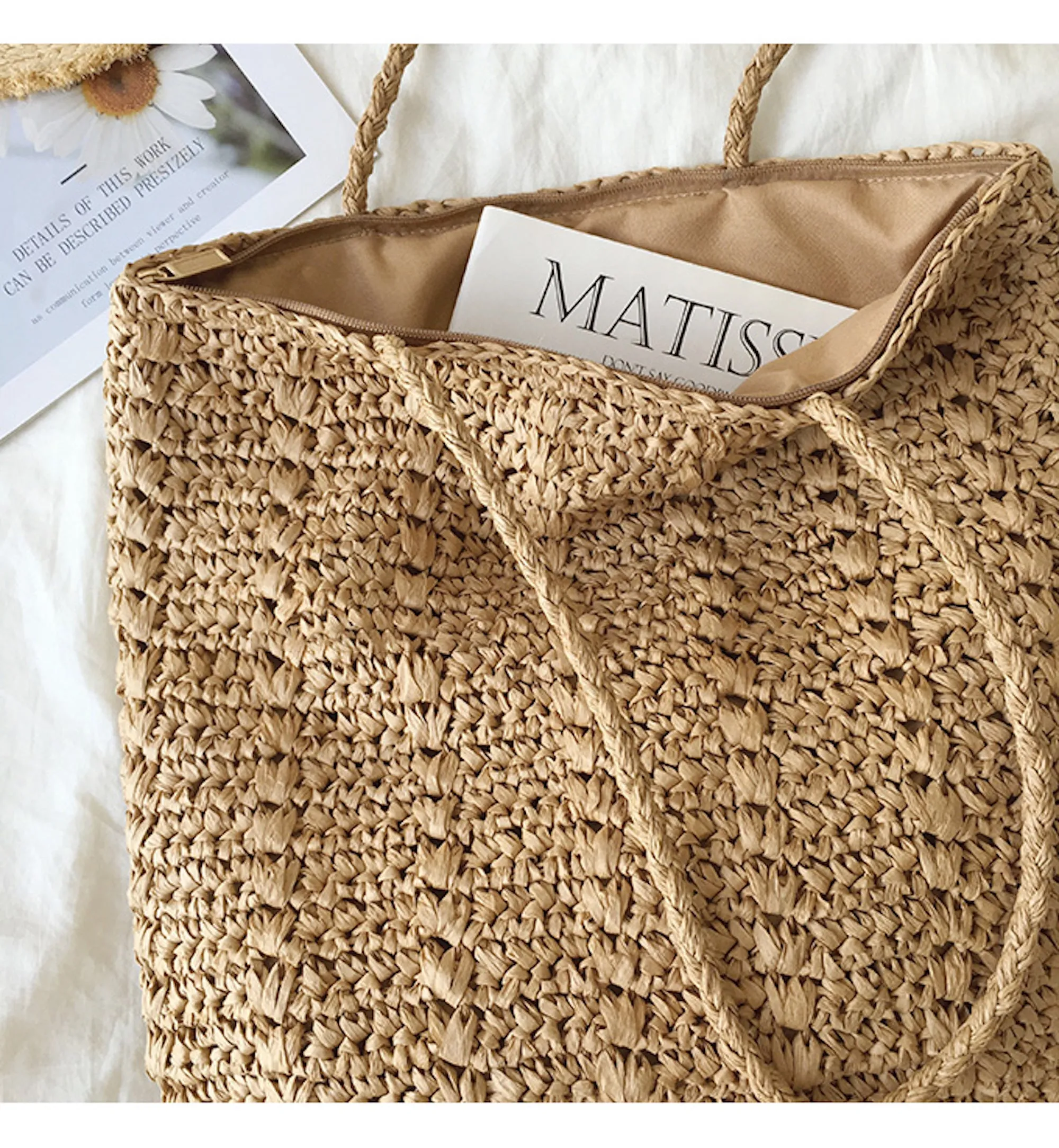 Elena Handbags Lightweight Straw Woven Square Tote Bag
