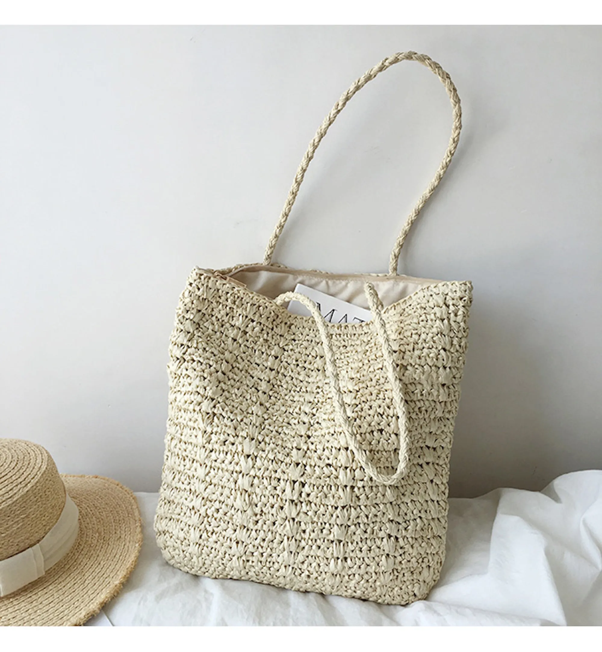 Elena Handbags Lightweight Straw Woven Square Tote Bag