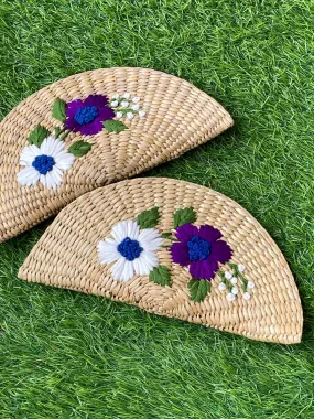 Embroidered Kouna Grass Clutch Large Flowers