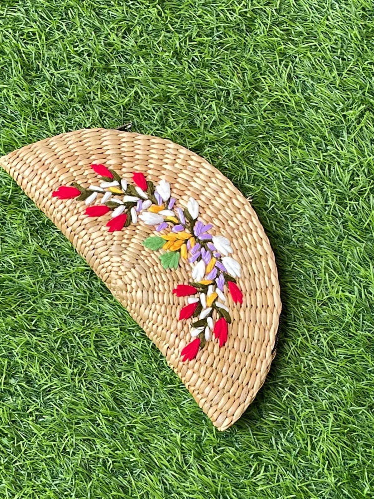 Embroidered Kouna Grass Clutch Small Flowers