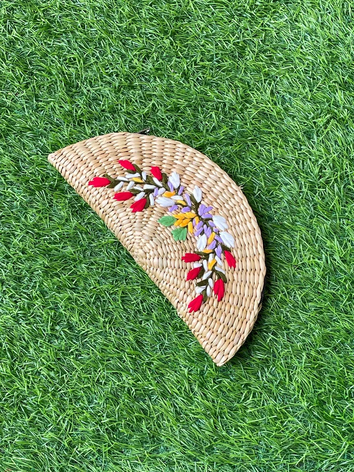 Embroidered Kouna Grass Clutch Small Flowers